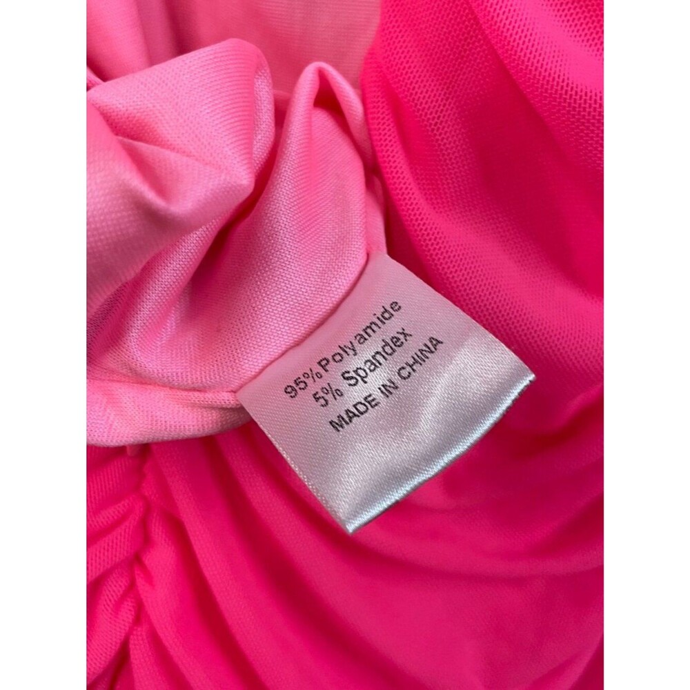 MEROKEETY Hot Pink Long Sleeve Square Neck Mesh Bodycon Midi Dress Size M 8-10 - Picture 15 of 15